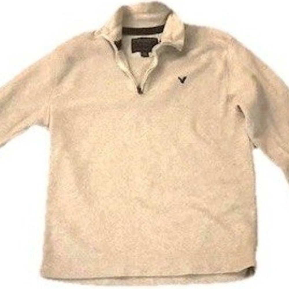 American Eagle Fleece Pullover Mens Medium Oatmeal Heather Quarter Zip Mock Neck